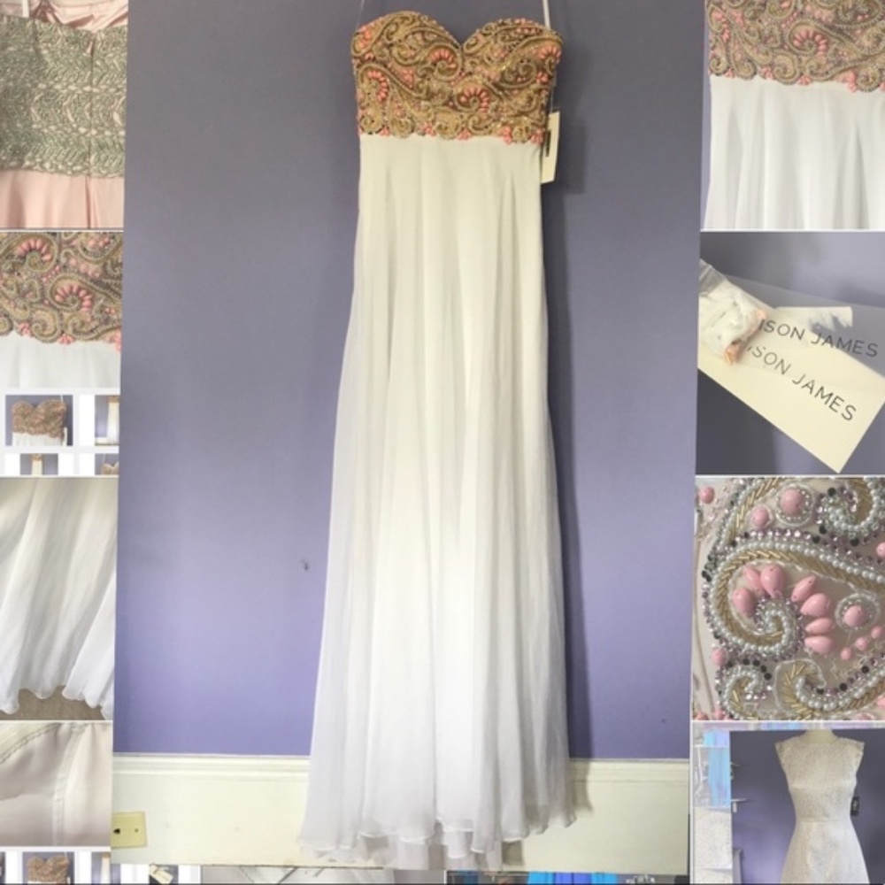 NWT Madison James White & Gold beaded gown Size 4
